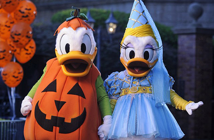 Donald and Daisy Duck are decked out in their Halloween party-wear in front of the Haunted Mansion at the Magic Kingdom in Lake Buena Vista, Fla. It's all part of the fun that takes place when the Magic Kingdom hosts "Mickey's Not-So-Scary Halloween Party." Activities include trick-or-treating, a Halloween parade and Disney's "Happy HalloWishes" fireworks show. A separate ticket is required to attend. (Kent Phillips, photographer) 
