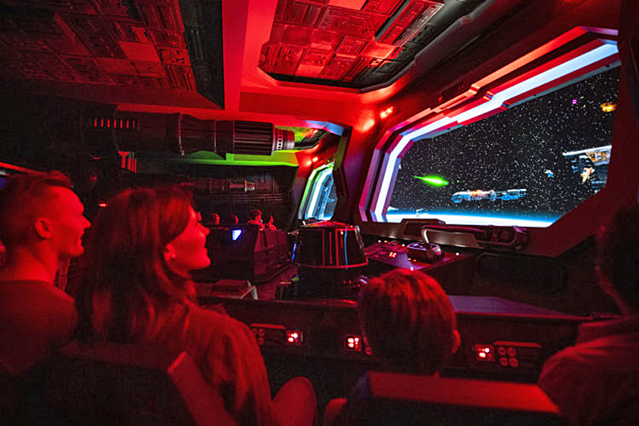 Guests dodge huge turbolaser cannons as they attempt to escape a First Order Star Destroyer as part of Star Wars: Rise of the Resistance, the groundbreaking new attraction opening Dec. 5, 2019, inside Star Wars: Galaxy’s Edge at Disney’s Hollywood Studios in Florida and Jan. 17, 2020, at Disneyland Park in California