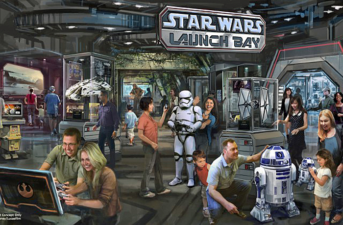 Star Wars Launch Bay Coming to Disneyland Resort and Walt Disney World Resort -- This interactive experience will take guests into the upcoming film, Star Wars: The Force Awakens, with special exhibits and peeks behind the scenes, including opportunities to visit with favorite Star Wars characters, special merchandise and food offerings. Star Wars Launch Bay will be located in the Animation Courtyard at Disney's Hollywood Studios and in Tomorrowland at Disneyland Park. (Disney Parks)