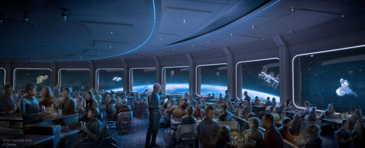 The new Space 220 restaurant at Epcot will be an out-of-this-world culinary experience with the celestial panorama of a space station, including daytime and nighttime views of Earth from 220 miles up. Opening this winter, Space 220 will be operated by the Patina Group. (Disney)