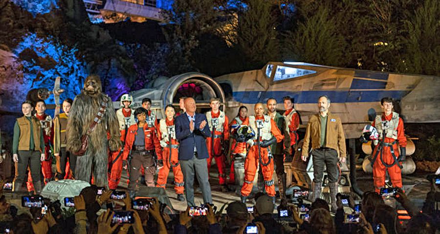 Bob Chapek, chairman, Disney Parks, Experiences and Products, is joined by a cast of Star Wars characters for the official dedication of Star Wars: Rise of the Resistance at Disney’s Hollywood Studios, Dec. 4, 2019. Opening to the public Dec. 5, 2019, inside Star Wars: Galaxy’s Edge at Walt Disney World Resort in Lake Buena Vista, Fla., the groundbreaking new attraction invites guests into a climactic battle between the Resistance and the First Order in a thrilling Star Wars adventure of galactic proportions.